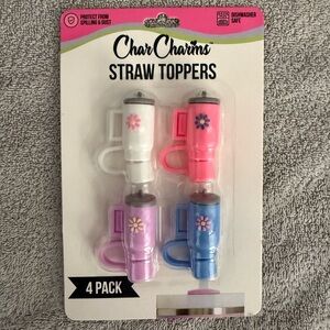 Char Charms Straw Toppers - 4 Pack (White, Pink, Lavender, Blue)